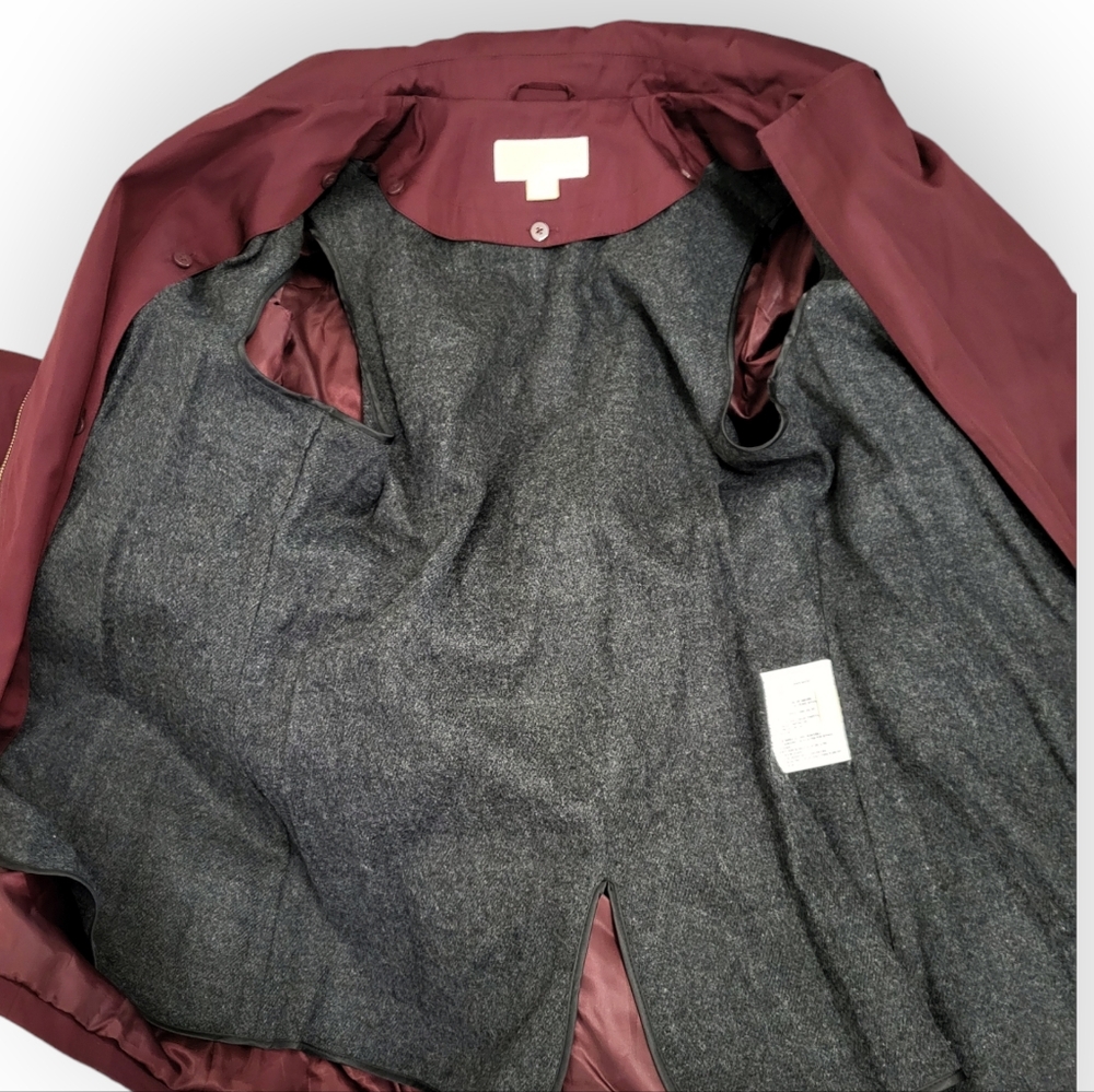 MICHAEL KORS Asymmetrical Zip Mid Length Trech Coat with Hood Maroon M - Picture 5 of 10